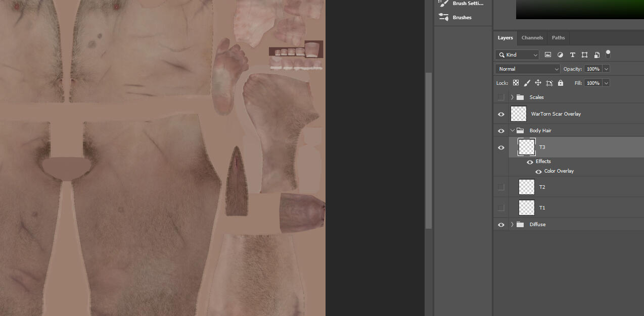 The body hair layer will now reflect the color you've chosen