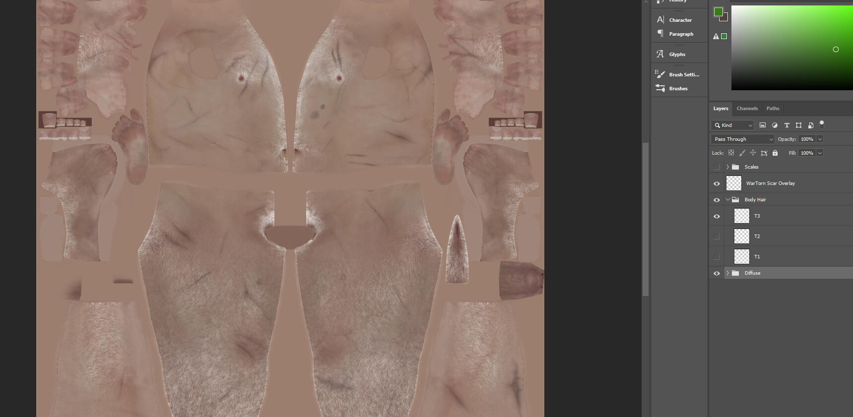 Selecting body hair will have it appear white. characters hair colour. We are going to change this to the colour you wish. Double click the body hair layer in the layer menu