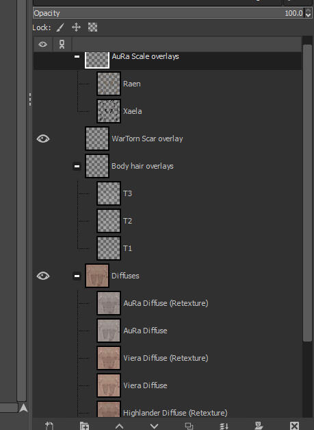 Clicking the plus next to the folder name opens the folder into a drop down. Minus closes it again. Here you can click your chosen choices by clicking the space where the eye would be for that layer.