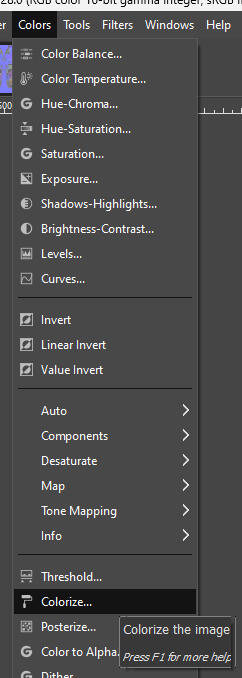 On the tool bar - click Colors then Colorize