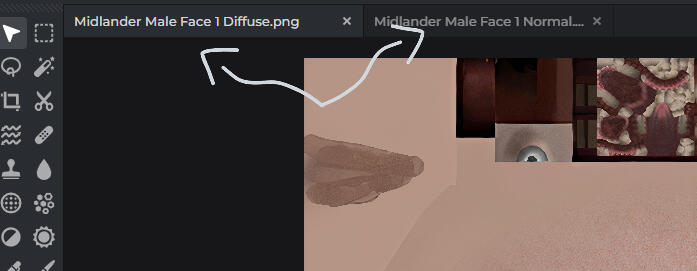 Your diffuse and normal textures should be in two different tabs