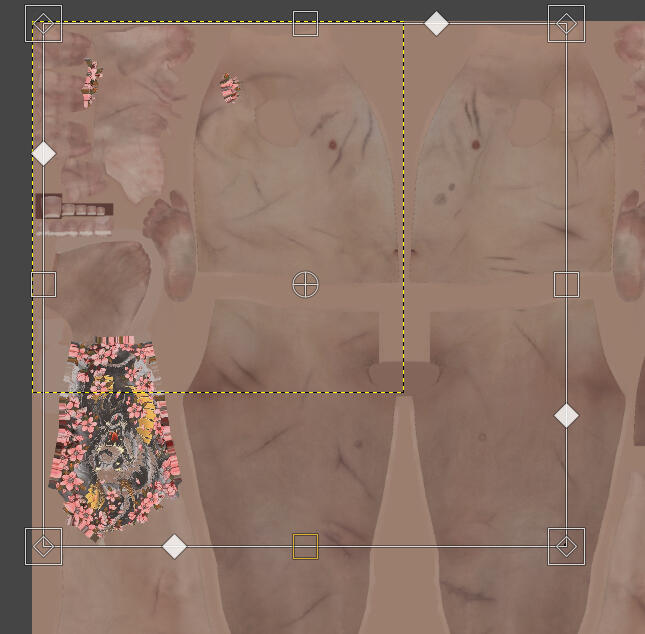 With Shift + T pressed, the box surrounding the overlay will look like this. Using the Edge Square (not the corners), drag the image to fit the whole diffuse