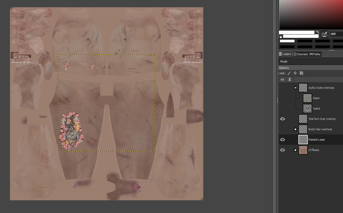 Ctrl + P to the kit file, above the Diffuse layer. Like the example, you may need to resize it. You can do this by having the layer selected and pressing Shift + T.