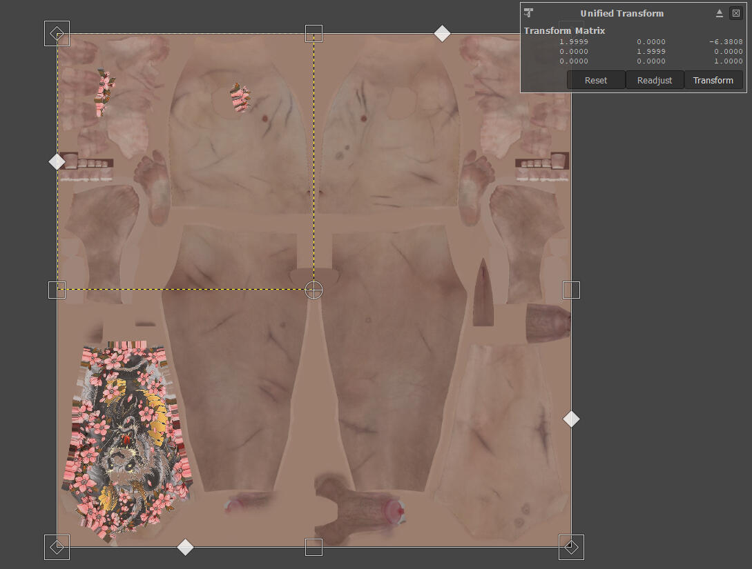 Now it fits the Diffuse corner to corner, press Transform on the window and wait for it to load.