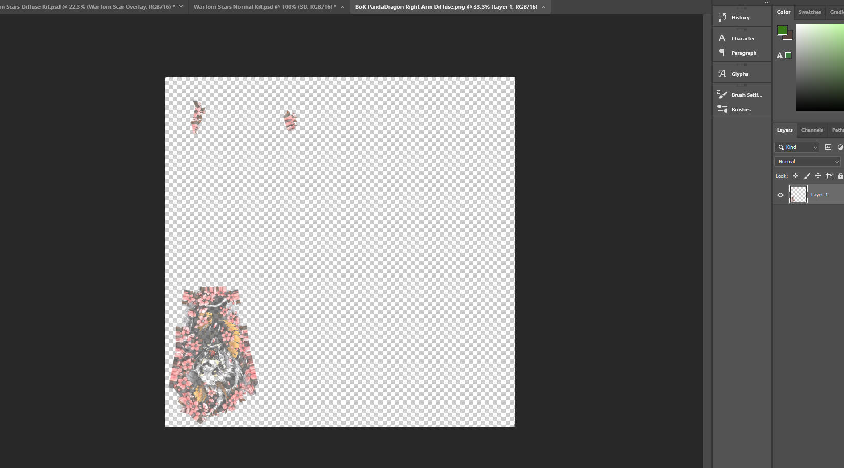 Open up the other overlays you'd like to add along side the Diffuse or Normal kit. Im using a tattoo, so it will go on the Diffuse