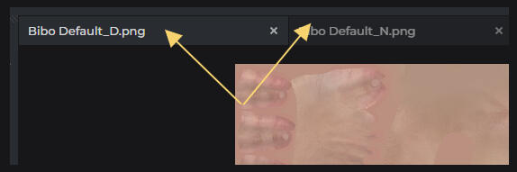 Your diffuse and normal textures should be in two different tabs. Click &#39;File&#39; and &#39;Open&#39; to open up another image
