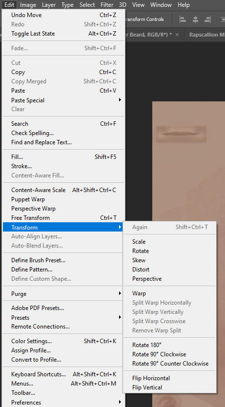 With the copied layer selected, click Edit - Transform - Flip Horizonal