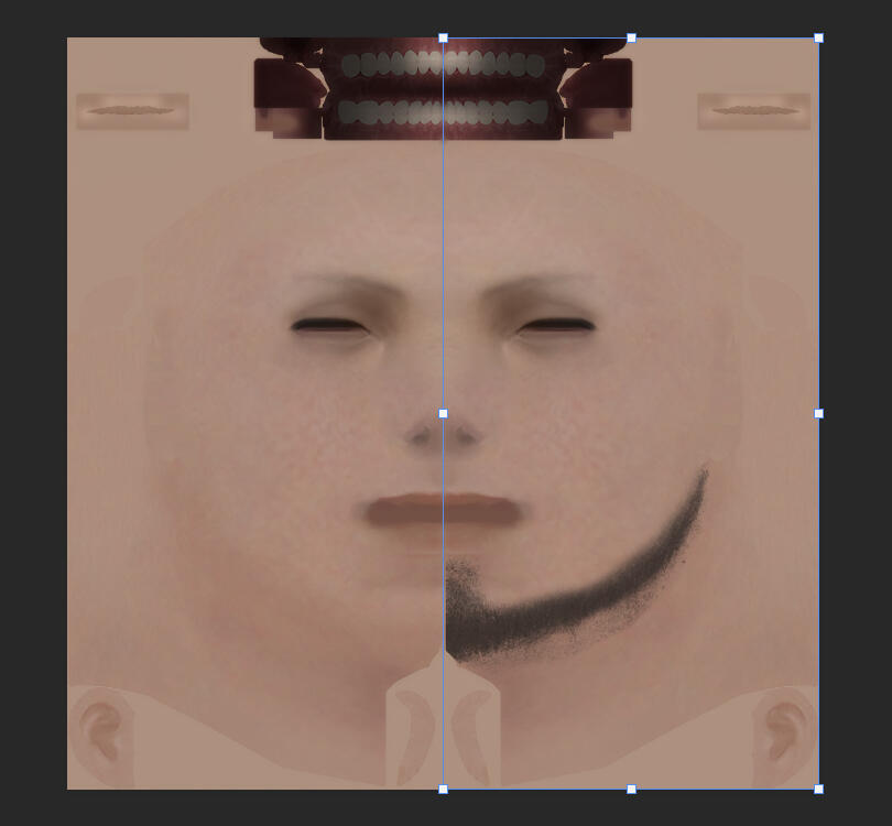 You will need to move it into place on one side of the face. The markers in the corner of the overlay should help in lining this up.