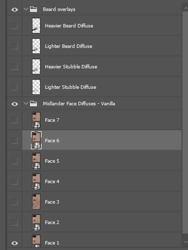 Clicking the arrow next to the folder will open the layers inside. Clicking it again closes it. Here you can click your chosen choices by clicking the space where the eye would be for that layer.
