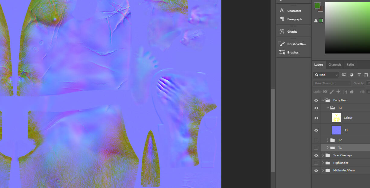 Opening the Body Hair drop down, it will have folders for each option. Simply click the option you want to be made visible.