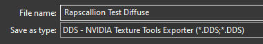 A new window will appear. Name your texture and click the 'Save as type' drop down and select DDS. If this does not show for you, you will need to install the plugin that was linked at the start of the tutorial. PNG will not save the required alpha channel